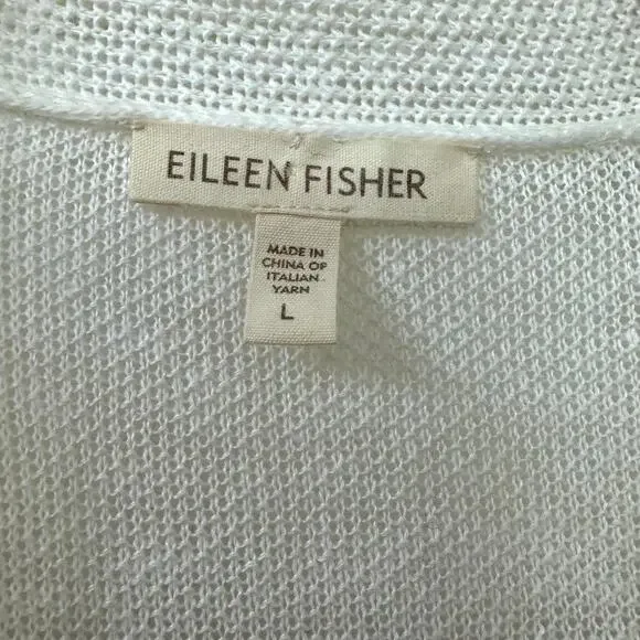 Eileen Fisher Open Front Cardigan Cream Short Sleeve Lightweight Hemp L Coastal - Picture 2 of 4